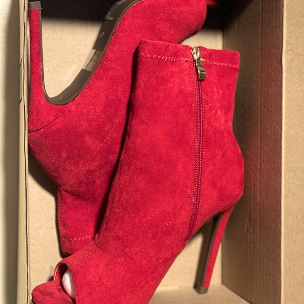Red Suede Ankle Boots - Picture 3 of 3